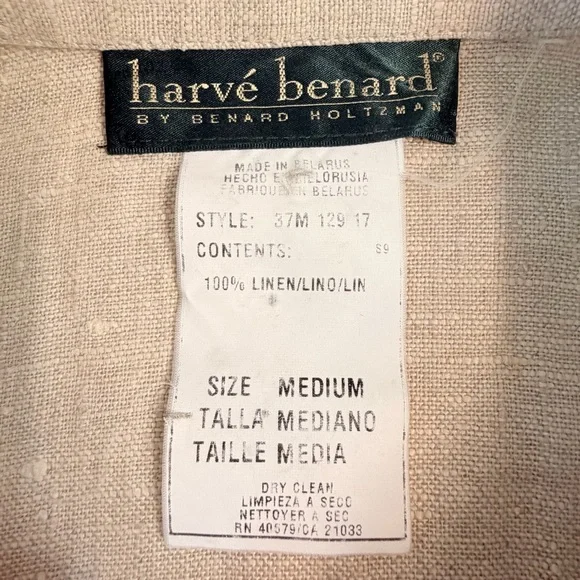 Harve Benard Linen Classic Vintage Preppy Minimalist Button Up Tan Shirt Dress M - Picture 7 of 9